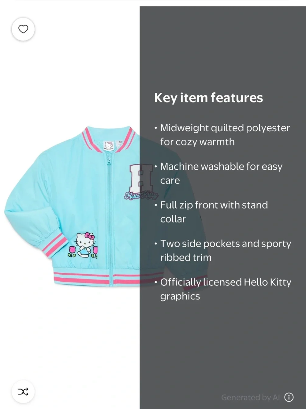 BRAND NEW Hello Kitty Aqua Jacket with Pink Trim and Floral Accents Girls 4/5